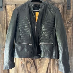 Women's Large 100% Real Lambskin Leather Jacket Black New With Tags All Seasons